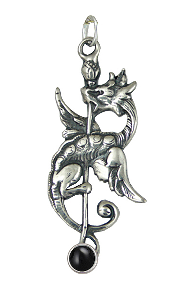 Sterling Silver Royal Dragon Pendant With Black Onyx